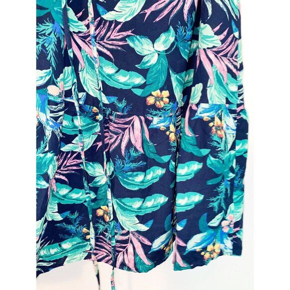 Loft Tropical Leaf Print Tiered Linen Blend Dress Size XS - Picture 5 of 7